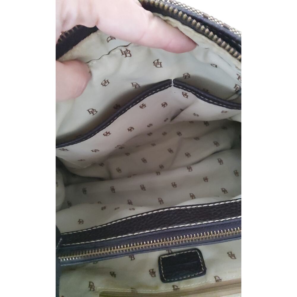 Vtg Dooney & Bourke Victorian brown canvas monogram bag boho hobo leather tassel - Picture 9 of 11